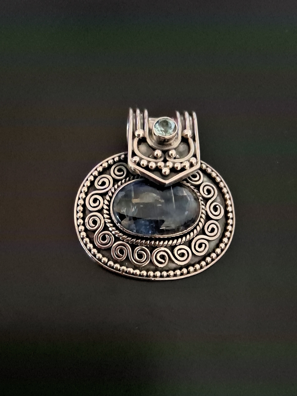 Handmade Ethnic Pendant Only. 925 Sterling w/Labradorite & Rhinestone Stones